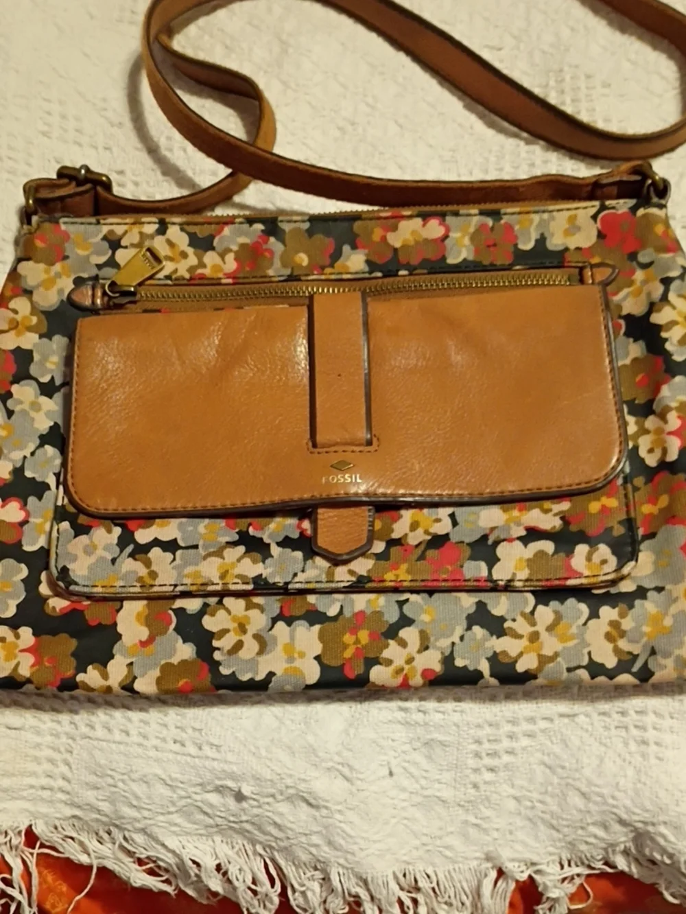Fossil Tan Floral Crossbody Bag
